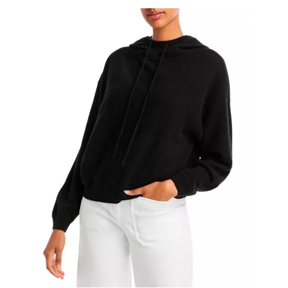 Aqua Tops - AQUA Black 100% Cashmere Drop Shoulder Hoodie Size Large NWT